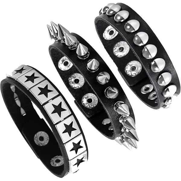 Amazon.com: PEOVLVN 3 Pcs Punk Bracelets, Leather Studded